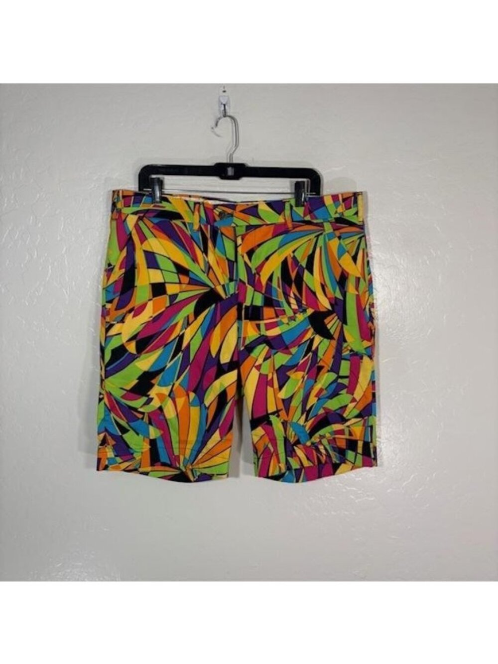 Loudmouth Shorts Mens 38 Multicolor Geometric Print Bermuda Golf Stretch Casual